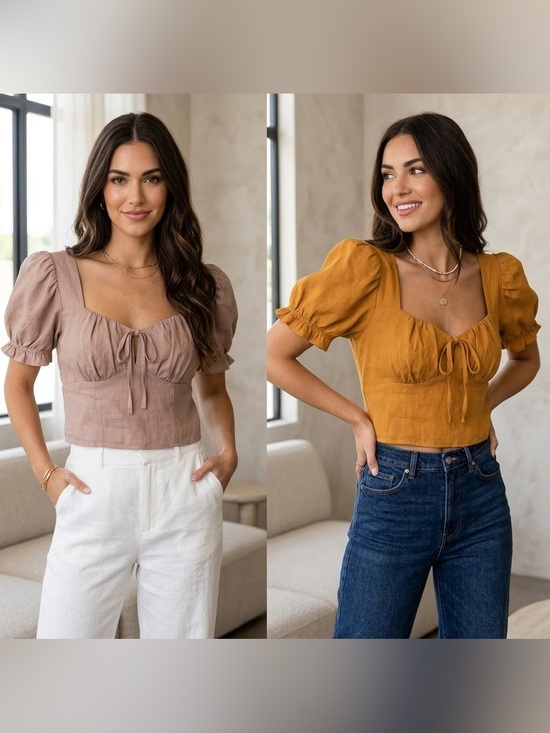 Haute Monde Tops - Haute Monde Orange and Beige/light pink Puff Sleeve Blouses